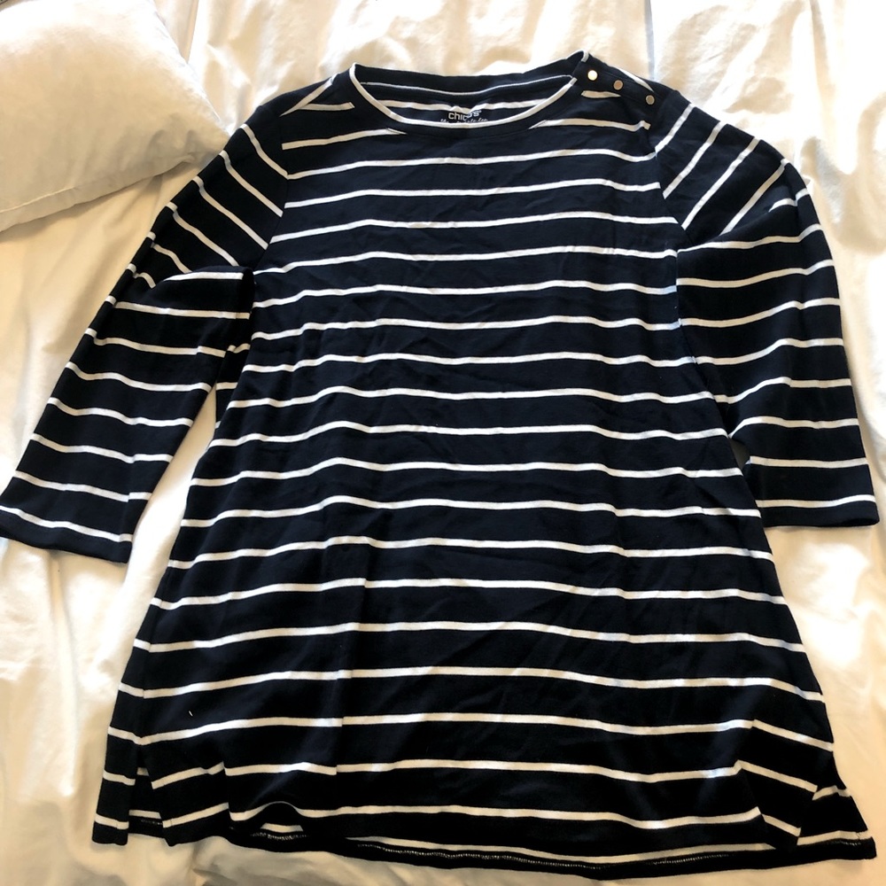 Chico’s navy striped tunic top, size 2